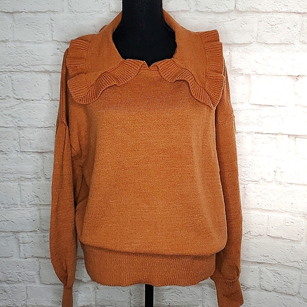 Stitch and Knot Collard Timeless Old Money Mimimalist Neutral Sweater Size Large
